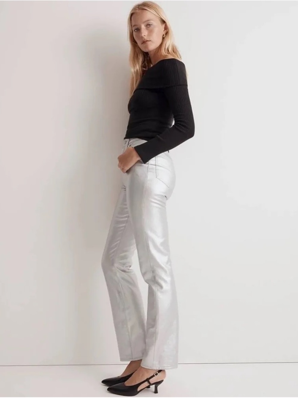 Madewell ’90s Straight Leg Jeans Silver Foil Metallic Size 32 NWT
